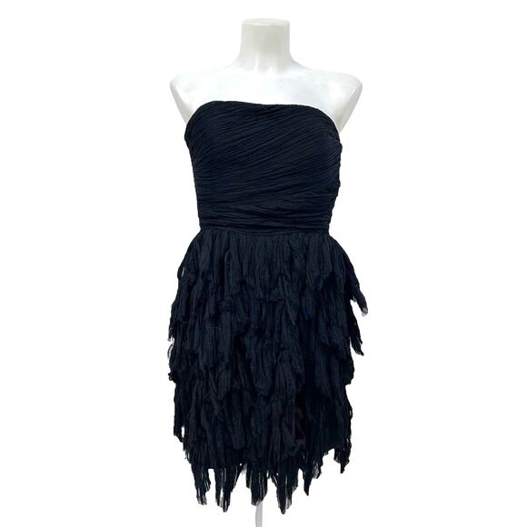 Elizabeth And James 100% Silk Strapless Foliage Cocktail Dress Womens 6 Black - Picture 1 of 7